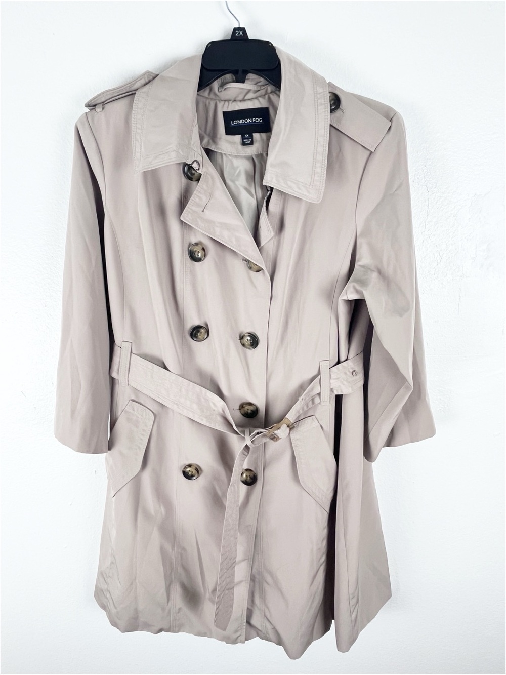 LONDON FOG Beige Double Breasted Belted Waist Pockets Lined Trench Coat Size 1X
